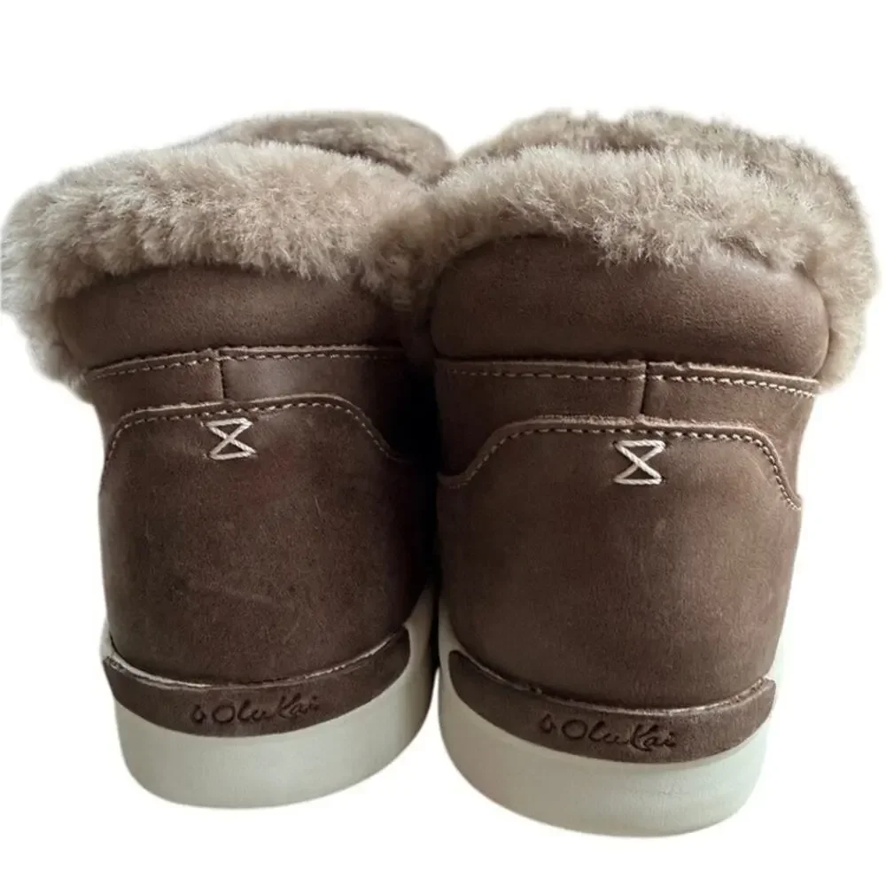 Olukai Brown Shearling Slip-On Shoes Size 9 Faux Fur Lined Moc NWOT